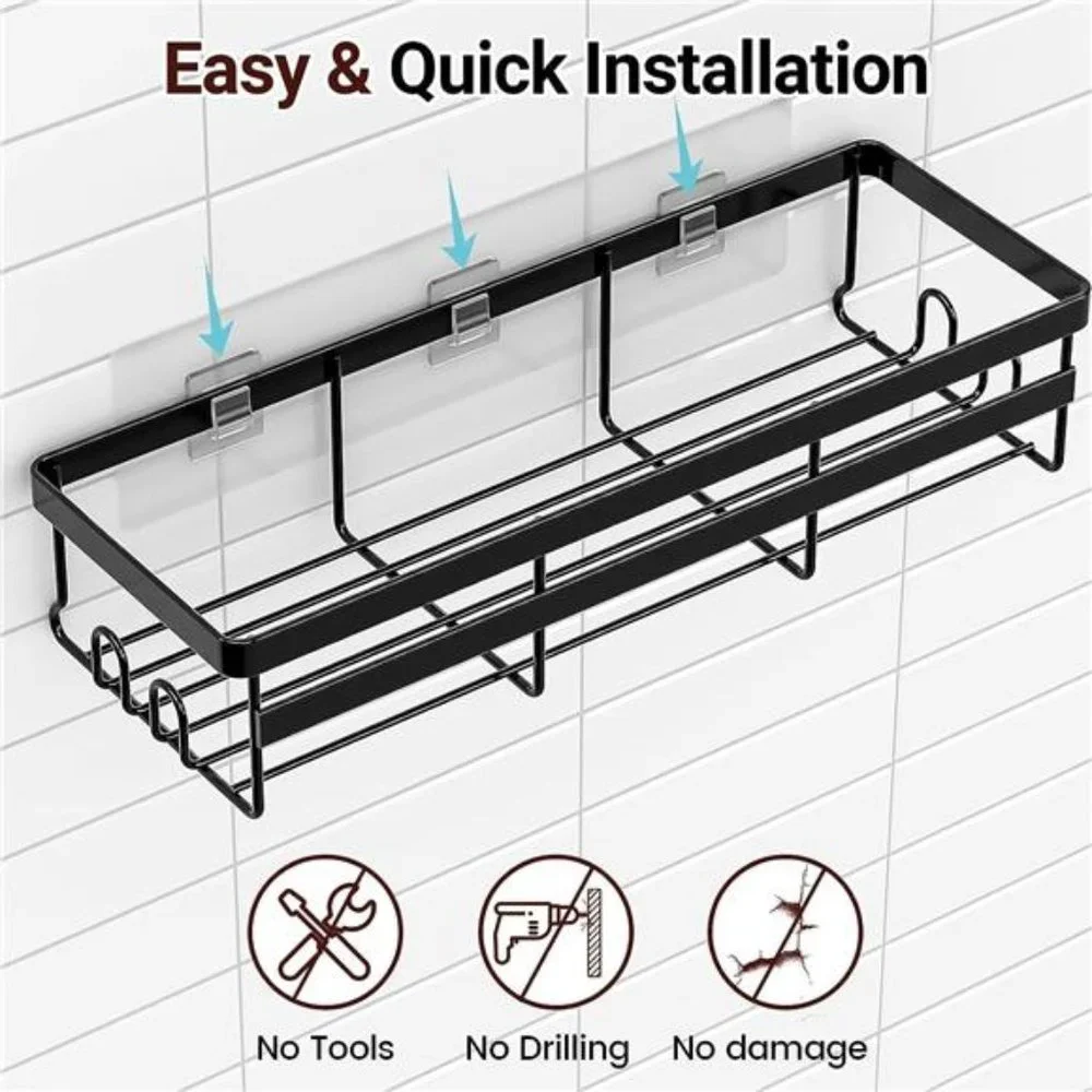 Adhesive Shower Caddy Shelf, 2 Pack - No Drilling Stainless, Black Shelves